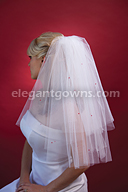 2 Tier Elbow Length Cut Edge Fuschia Pearls Veil C1-252-CT-P-FS