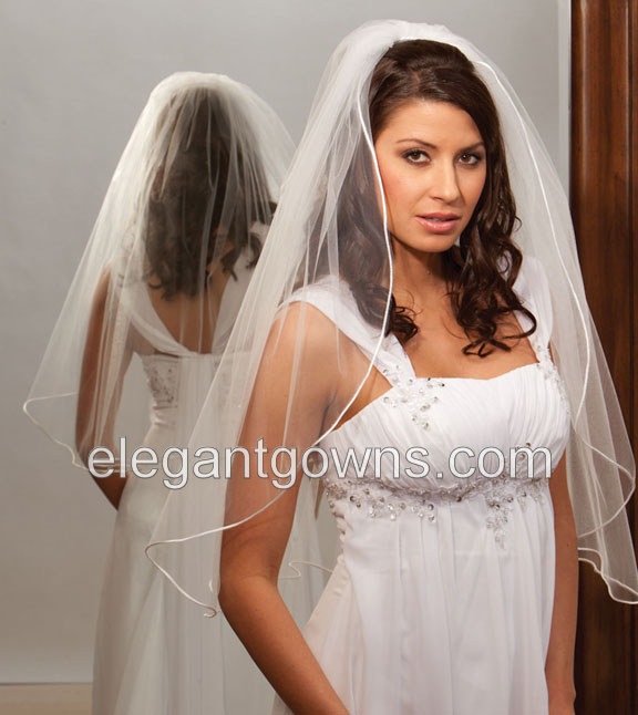 1 Tier Waist Length Rattail Edge Wedding Veil 108" Wide 1-301-RT - Click Image to Close