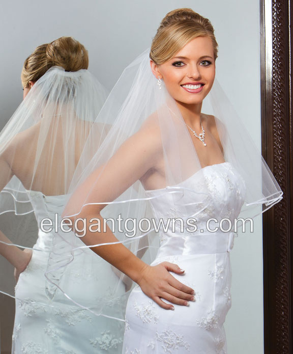 2 Tier Waist Length Ribbon Edge Circular Veil 72" Wide C7-302-1R - Click Image to Close