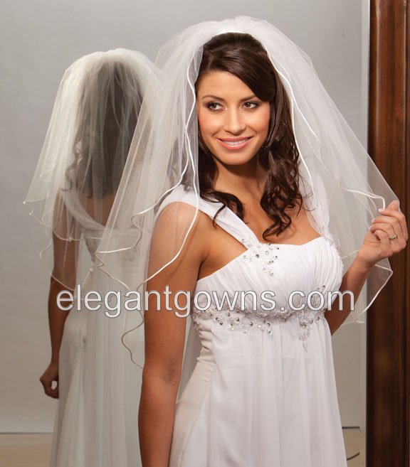 2 Tier Waist Length Rattail Edge Wedding Veil S7-302-RT - Click Image to Close