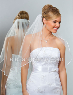 1 Tier Waist 1/8" Ribbon Edge Wedding Veil 72" Wide 7-301-1R