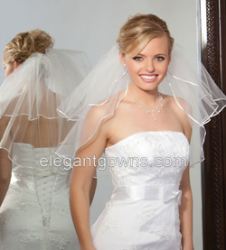 2 Tier Shoulder Length RibbonEdge Wedding Veil S1-202-1R