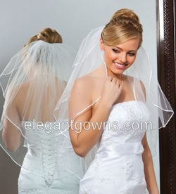 2 Tier Waist Length 1/8" Ribbon Edge Veil 72" Wide S7-302-1R