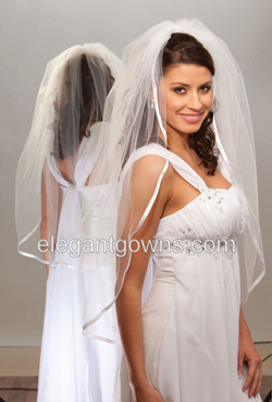 1 Tier Fingertip Length 3/8" Ribbon Edge Wedding Veil 1-361-3R