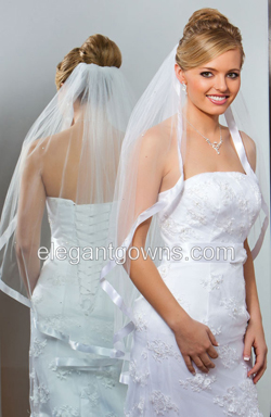 1 Tier Fingertip Length 7/8" Ribbon Edge Wedding Veil 1-361-7R-R