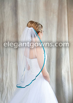 1 Tier Waist Length Veil 3/8" Aquamarine Ribbon 5-301-3R-AQ