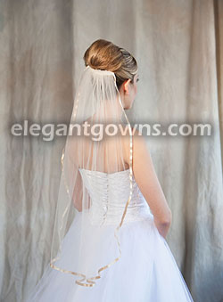 1 Tier Beige Wedding Veil 3/8" Beige Ribbon Edge 5-301-3R-BG-BG