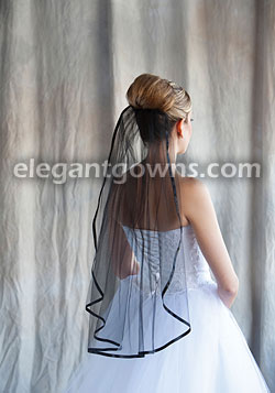 1 Tier Black Wedding Veil 3/8" Black Ribbon Edge 5-301-3R-BK-BK