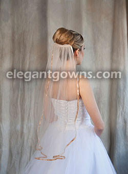 1 Tier Cafe Wedding Veil 3/8" Cafe Ribbon Edge 5-301-3R-CF-CF