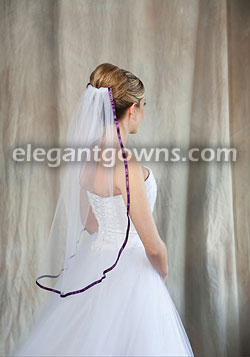 1 Tier Waist Length Veil 3/8" Eggplant Ribbon Edge 5-301-3R-EG