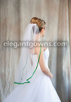 1 Tier Waist Length Veil 3/8" Emerald Green Ribbon 5-301-3R-EM