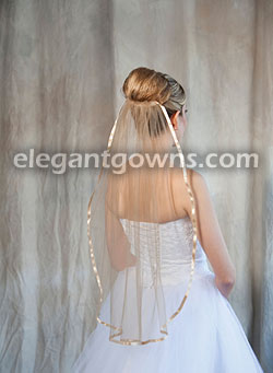 1 Tier Gold Wedding Veil 3/8" Gold Ribbon Edge 5-301-3R-G-G