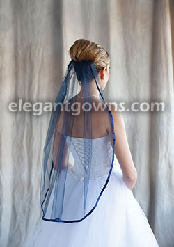 1 Tier Navy Blue Veil with 3/8" Navy Blue Ribbon 5-301-3R-NB-NB