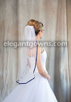 1 Tier Waist Length Veil 3/8" Navy Blue Ribbon Edge 5-301-3R-NB