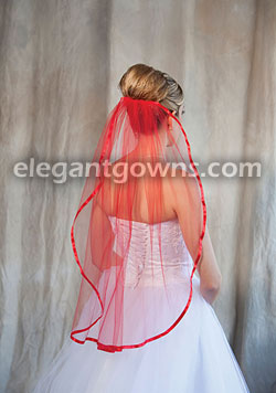 1 Tier Red Veil with 3/8" Red Ribbon Edge 5-301-3R-RD-RD