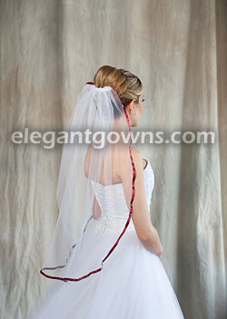 1 Tier Waist Length Veil With 3/8" Wine Ribbon Edge 5-301-3R-WN