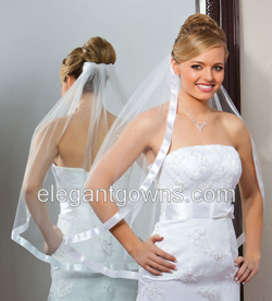 1 Tier Waist Length 7/8" Ribbon Edge Wedding Veil 5-301-7R-RS