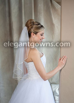 1 Tier Elbow Length Veil with Beige Rattail Edge 7-251-RT-BG