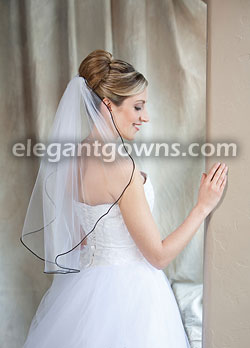 1 Tier Elbow Length Veil with Black Rattail Edge 7-251-RT-BK