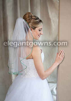 1 Tier Elbow Length Veil with Emerald Rattail Edge 7-251-RT-EM