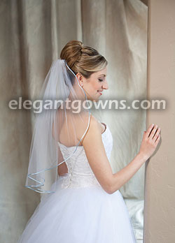 1 Tier Elbow Length Veil Light Blue Rattail Edge 7-251-RT-LB