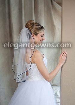 1 Tier Elbow Length Veil with Navy Blue Rattail Edge 7-251-RT-NB