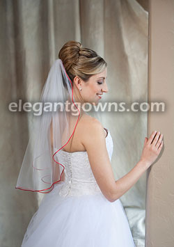 1 Tier Elbow Length Veil with Red Rattail Edge 7-251-RT-RD