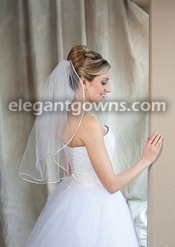 1 Tier Elbow Length Veil White/Silver Rattail Edge 7-251-RT-WS