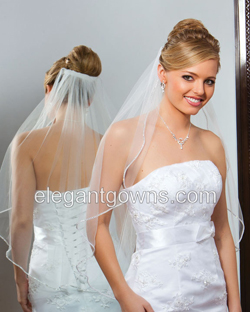 1 Tier Waist Length Rhinestone Edge Wedding Veil 7-301-RS