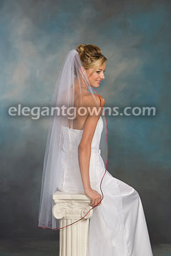 1 Tier Knee Length Veil with Garnet Rattail Edge 7-451-RT-GRT