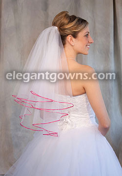 2 Tier Elbow Length Veil 1/8" Fuschia Ribbon Edge C7-252-1R-FS