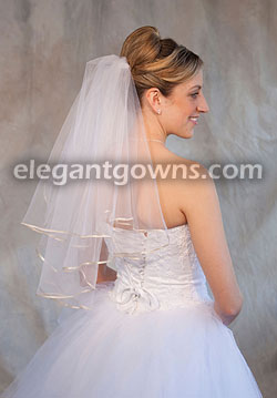 2 Tier Elbow Length Veil 1/8" Oyster Ribbon Edge C7-252-1R-OY