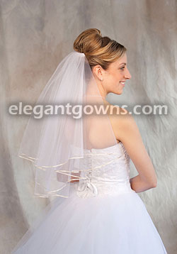 2 Tier Elbow Length Veil 1/8" Rum Pink Ribbon Edge C7-252-1R-RP