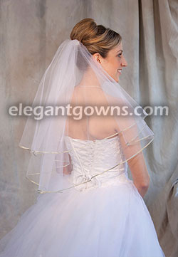 2 Tier Elbow Length Veil with 1/8" Sage Ribbon Edge C7-252-1R-SG