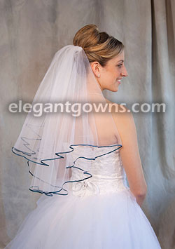 2 Tier Elbow Length Veil with 1/8" Teal Ribbon Edge C7-252-1R-TL