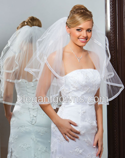 2 Tier Elbow Length Sheer Ribbon Edge 1 Wedding Veil S1-252-1SR