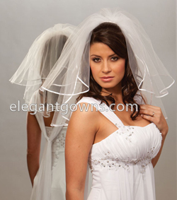 2 Tier Shoulder Length 1/8" Ribbon Edge Wedding Veil S5-202-1R