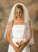 1 Tier Fingertip Length 1/8" Ribbon Edge Wedding Veil 1-361-1R