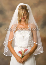 1 Tier Fingertip Length 3/8" Ribbon Edge Wedding Veil 1-361-3R