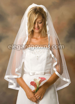 1 Tier Fingertip Length 7/8" Ribbon Edge Wedding Veil 1-361-7R-R