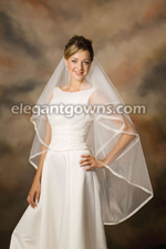 2 Tier Knee Length Sheer Ribbon 1 Edge Wedding Veil C7-452-1SR