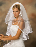 2 Tier Waist Length 3/8" Ribbon Edge Wedding Veil S1-302-3R-RS