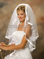 2 Tier Waist Length 7/8" Ribbon Edge Wedding Veil S1-302-7R