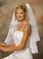 2 Tier Waist Length Pearl Edge Standard Cut Bridal Veil S1-302-P